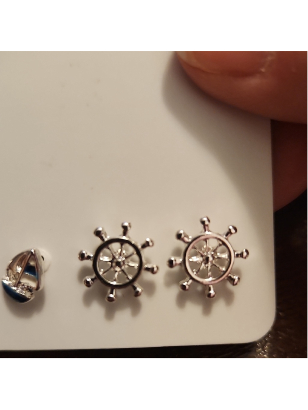 Nautical Themed Earrings Set - Silver and Blue - Picture 4 of 5